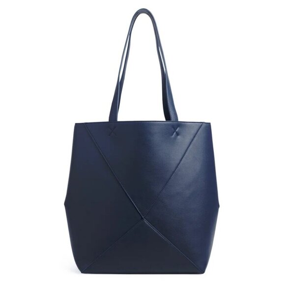 WALTER BAKER x CURATEUR Kate Tote Structured Luxe Vegan Leather Bag Navy Blue - Picture 5 of 8